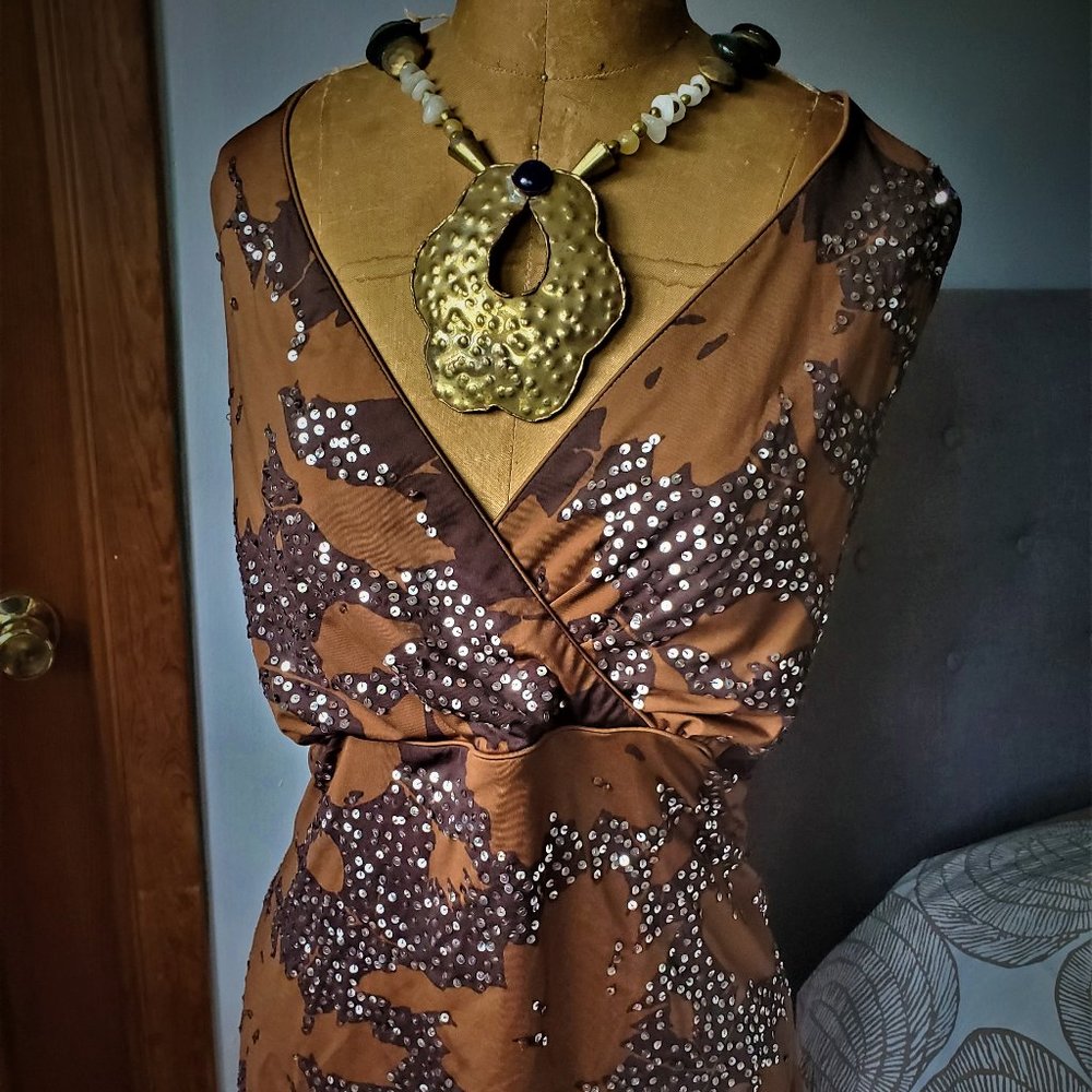 INC Sequined Brown/Caramel Tank Plus Size 2X